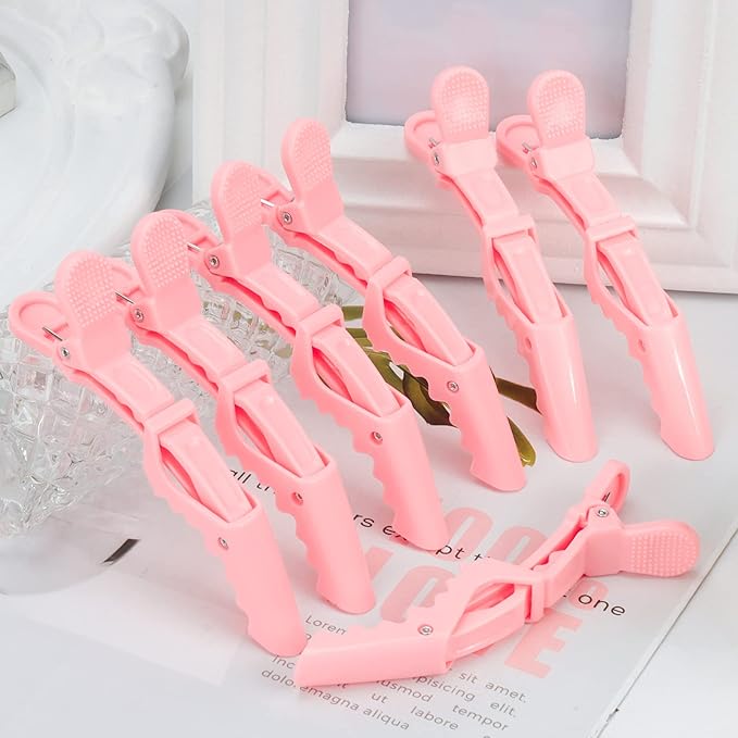 Ondder 14 Pcs Pink Alligator Hair Clips for Styling Sectioning Large Pro Salon Hair Clips Barber for Coloring, Cutting, Sectioning Big Gator Clips Hair Styling Accessories for Women Men Girls