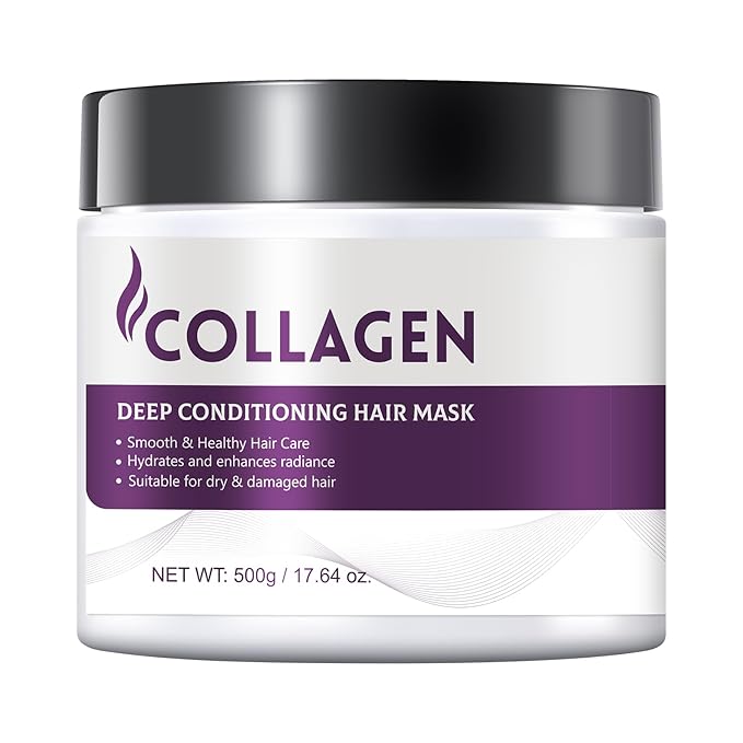 Collagen Deep Conditioning Hair Mask Protein Hydrating & Repair Treatment for Dry Damaged Hair, Restores Smoothness Shine, Hair Mask for Growth, Frizz Control & Bleached Hair Repair, 500g