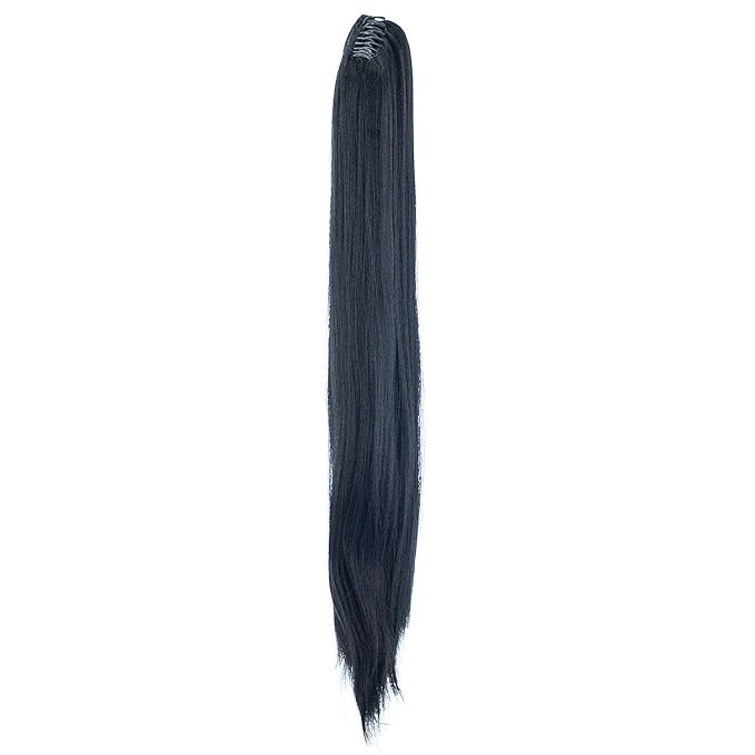 SWACC 28-Inch Long Straight Claw Clip Ponytail Extensions Synthetic Hair Extensions Ponytail Jaw Clip Hair Pieces for Women (1B-Off Black)