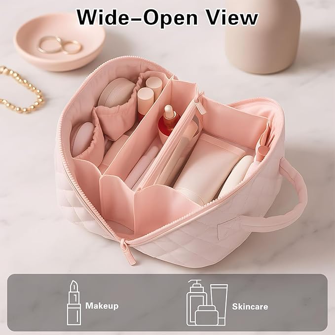Cosmetic Bag for Travel, Large Capacity Pouch Purse Organizer, Waterproof Puffy Padded Make Up Toiletry Bag for Women (Green)