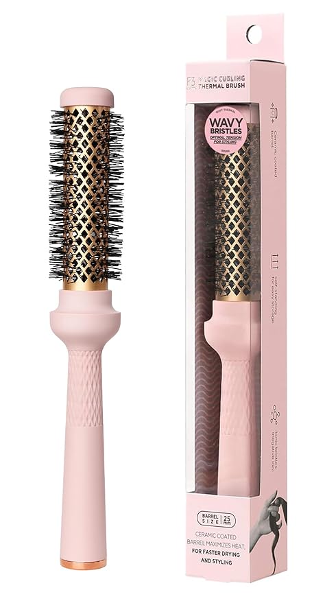 Magic Curling Round Brush (Wavy 1 Inch), Non-electronic, Self-Standing Round Quick Styling Brush, Great Blowout, Ceramic Coated/Ionic Thermal Barrel, Blowout Volume, Wave Styler