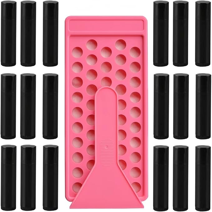 50 Lip Balm Container Kit with Filling Tray and Spatula, Round Tube Refillable Empty Tube 3 Colors, 0.15 oz, BPA Free, for DIY Homemade Lipstick Lipstick (50 black kits,)