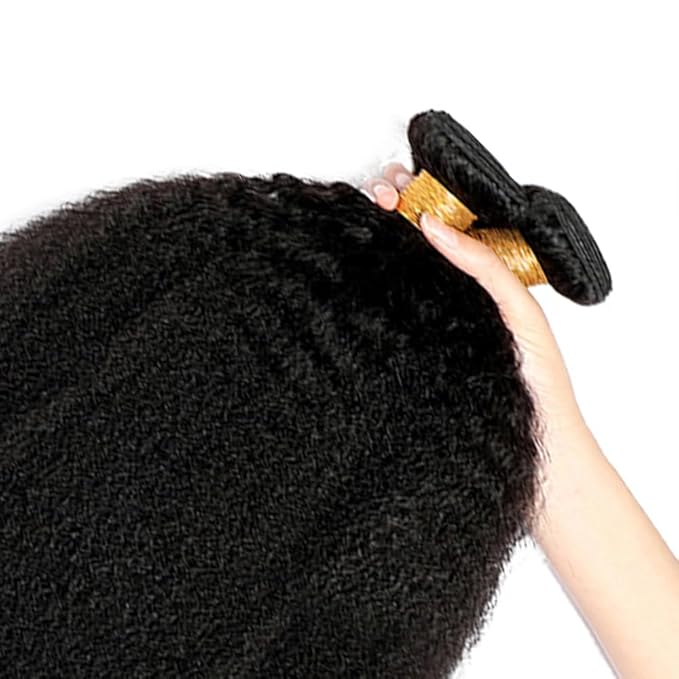 Kinky Straight Bundles Human Hair Natural Black Bundle Brazilian Virgin Soft and Silky Remy Hair 3 Bundles 24 26 28 Inch Niegmeag Double Weft Color 1B Yaki Straight Bundle 300g