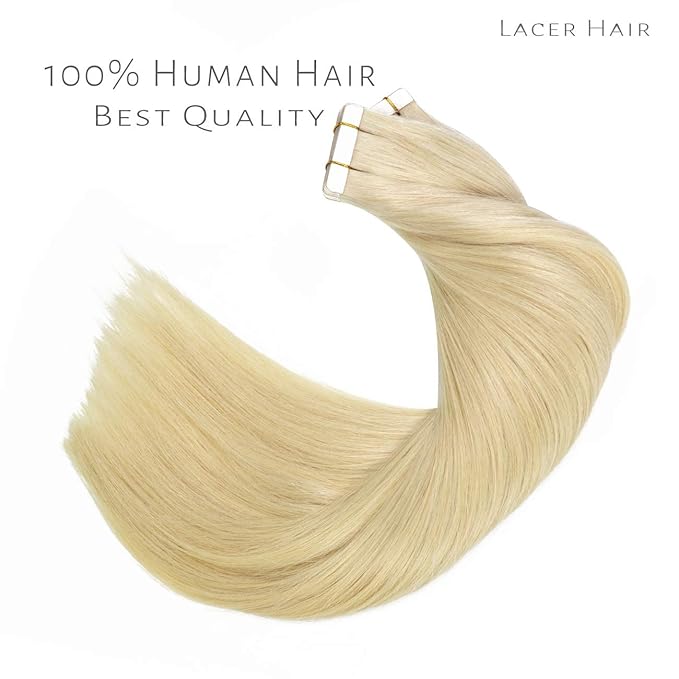 Lacer Remy Tape in Hair Extensions Human Hair - Natural PU Skin Weft Real Virgin Human Hair Extensions Tape in - Platinum Blonde Double Side Weft 50g 20pcs/set 14 Inch