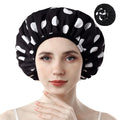 Years Calm Shower Caps For Women Reusable Waterproof，Pattern And Solid Color Dual-Layer Design For Dual-Layer Usable，Protects Hair In Shower, Spa, Cooking, Clean & Travel (Black, Extra Large)