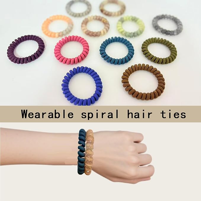 Spiral Hair Ties Set with Box-12Pcs,a Wonderful Gift for Ladies and Girls，Multicolor spiral No Damage hair quality,(12 Colors-5.5cm)