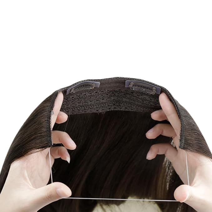 RUNATURE Invisible Wire Hair Extensions Human Hair, 14 Inch 70g One Piece, Brown Wire Hair Extensions Soft Natural Looking, Seamless Fish Line Hairpiece for Women #2 Dark Brown