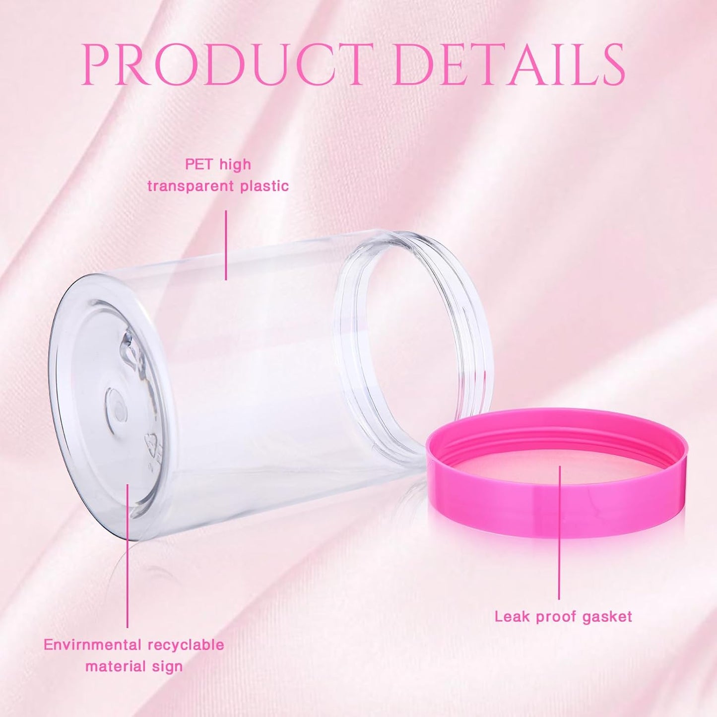 SATINIOR 100 Pcs Plastic Jars with Lids Small Containers Lids Wide Mouth Small Plastic Containers for Lotion Cream Rhinestones Body Butters Travel Storage(10 oz, Pink)