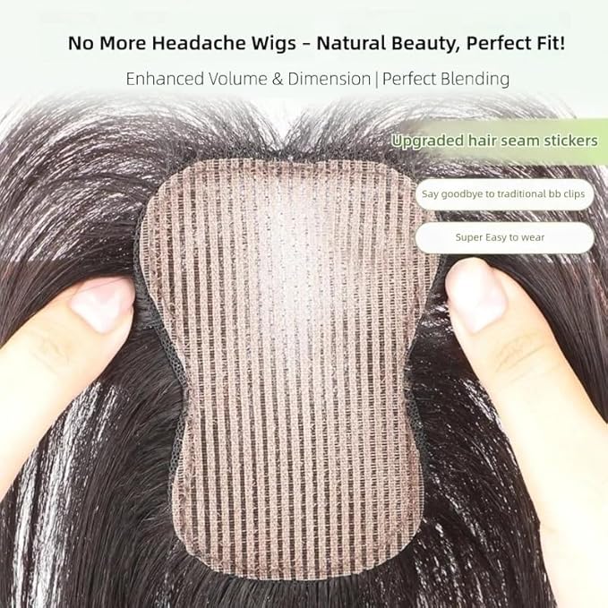 Anemone 100% Real Human Hair Topper No Need Clips Magic Paste Hair Seams 7x10cm Skin Base Fringe Bangs Easy to Wear (Dark Brown Middle Bangs)