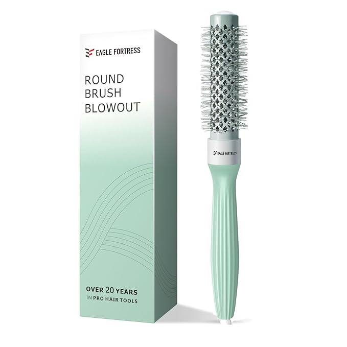 Eagle Fortress Round Brush for Blow Out, Thermal Ceramic Hair Brush for Blow Drying with Ionic Bristle for Professional Blowout Brushing - Green, 25mm