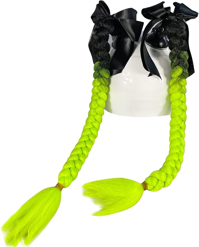 2PCS Pigtail Motorcycle Helmet Ponytail Bicycle Braids Hair Tails for Any Helmets - Suction Cup Reusable Design (Helmet Not Included)