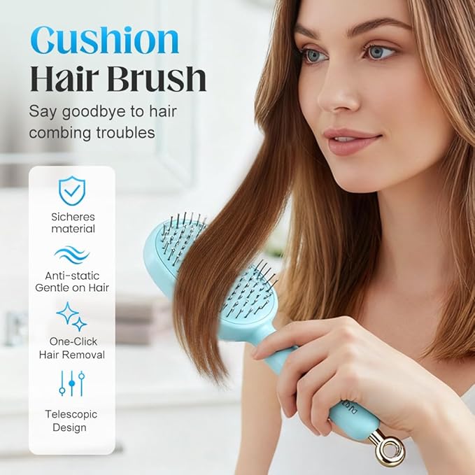 Retractable Cushion Massage Comb, 2026 New Self Cleaning Hair Brush, Anti Static Self Cleaning Hair Brush for Women Men (White)
