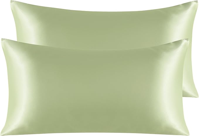 NTBAY 2 Pack Satin King Pillowcases for Hair and Skin, Luxurious and Silky Pillow Cases with Envelope Closure, 20x40 Inches, Sage Green