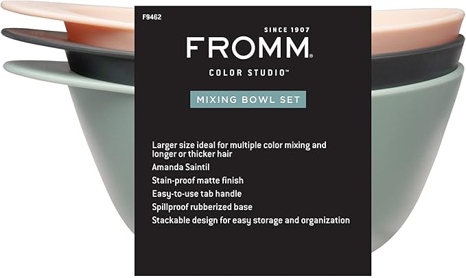 Fromm Color Studio Large Mixing Bowls for Hair Dye, Bleach, Coloring, and Treatments with Spill Proof Rubberized Base, 16 oz, 3 Pack