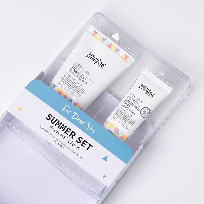 Summer Set with Ivory Foam Cleanser and Bakuchiol Daily Sun Moisturizer, Korean Skin Care, Firm and Soft Cream Foam, Sun Protection, Moisturizing, No White Cast, Quick Absorption, Gift Set