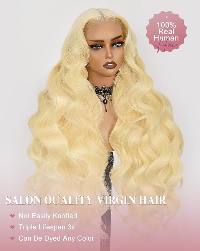 613 Lace Front Wig Human Hair 13x4 Blonde Body Wave Hd Transparent Lace Frontal Wigs Human Hair Pre Plucked With Baby Hair 180% Density Blonde Glueless Wigs Human Hair 22 Inch