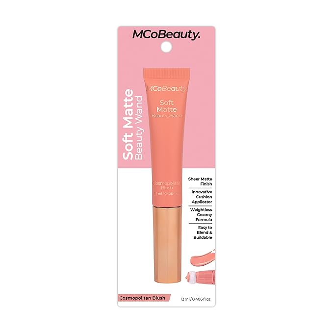MCoBeauty Soft Matte Beauty Wand, Cosmopolitan Blush, Velvety Finish of Buildable Color, Vegan, Cruelty Free Cosmetics