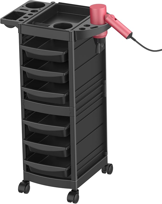 7-Layer Salon Trolley Cart with 6 Drawers, Professional Salon Rolling Cart with Wheels for Hair Stylist, Portable Barber Station with Extra Storage Space for Tattoo, Barber