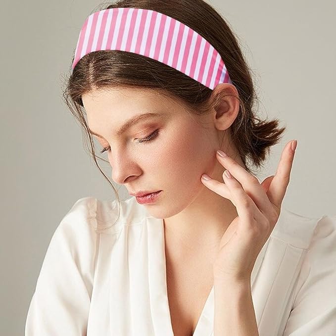4PCS Striped Headbands for Women - Non-Slip Cotton Cloth Wide Elastic Stretchy Fashion Head Bands, Soft Fabric Hair Accessories for Yoga, Running, Workout