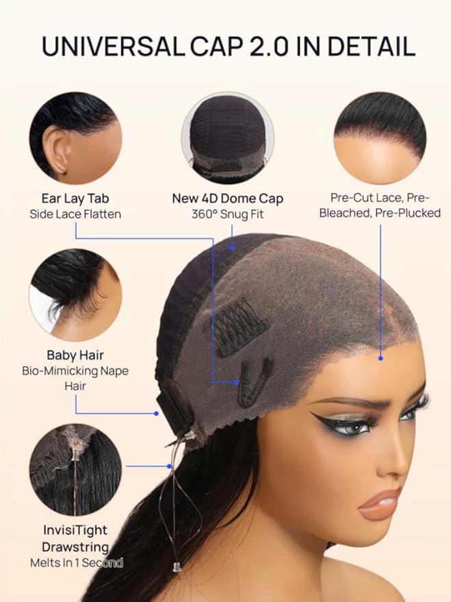 KLAIYI Water Wave Pre Cut 360 Full Lace Frontal Glueless Wig Human Hair Drawstring Pre Plucked Bleached Bye Bye Knots Pre Everything Ready to Wear And Go Curly Beginner Wig with Baby Hair 180% 20Inch