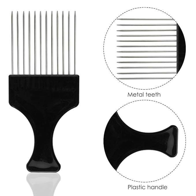 4 Pack Afro Pick Combs for Natural Hair - SourceTon Metal Wide Tooth Comb for Detangling Curly, Braids, Thick Hair