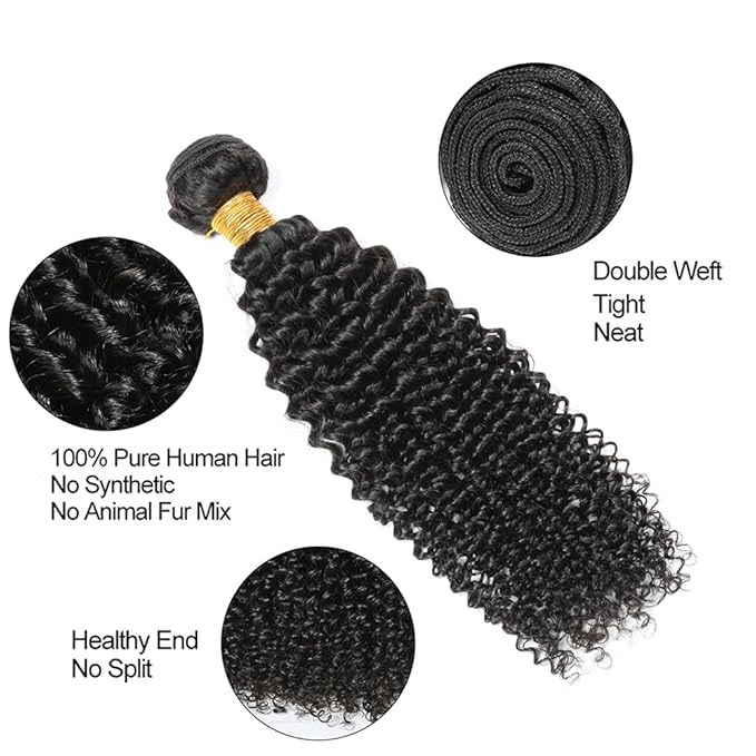 Natural Black Human Hair Bundles Color 1B Kinky Curly Hair Weave Single Bundle 20 Inch Grade 8A Peruvian Virgin Hair Extensions For Woman 300g