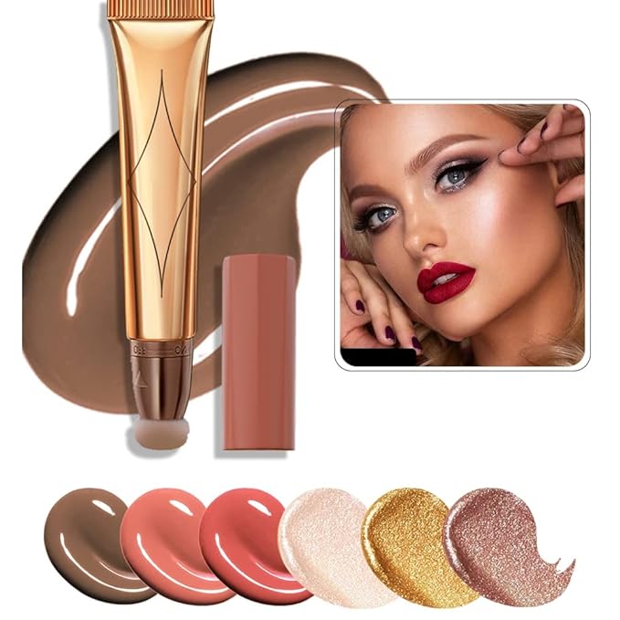 3 Color Contour Beauty Wand, Highlighter ，Blush，Face Concealer Contouring with Cushion Applicator Long Lasting & Smooth Matte Finish Liquid Illuminator Makeup Stick .(01#Contour +03#Blush+06#Highlighter)