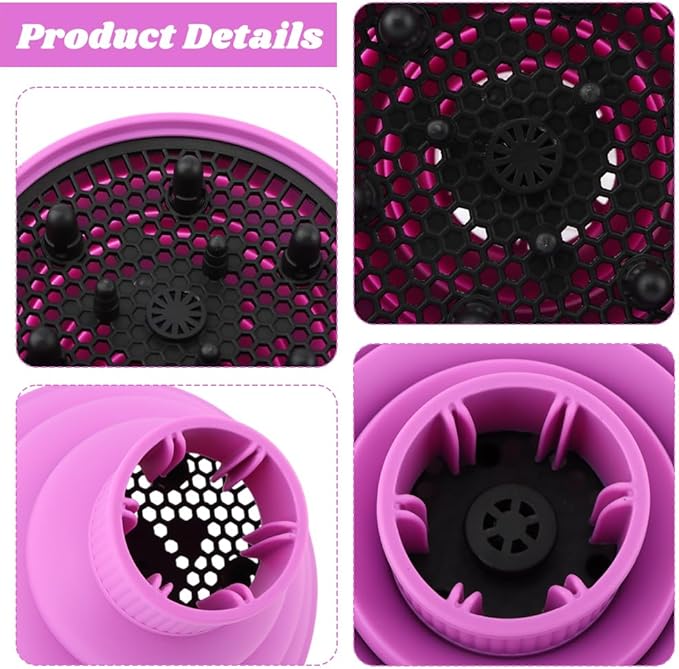 Universal Foldable Hair Dryer Diffuser, Travel Hair Dryer Diffuser Attachment with Comb, Portable Hairs Diffusers Blow Dryers Attachment for Natural Thick Hairs(Color:Purple)