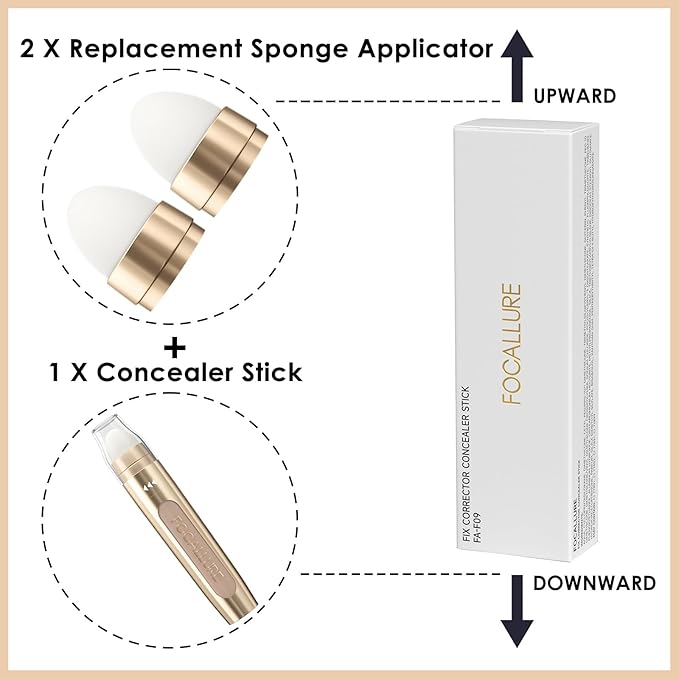 FOCALLURE FIX CORRECTOR Concealer Stick, Full Coverage Concealer Makeup, Color Corrector for Dark Circles, Including Replaceable Applicator, YL03 TART