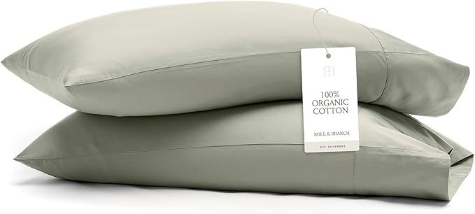 Boll & Branch Signature Hemmed Pillowcase Set - King, Sageleaf - Luxury 100% Organic Cotton - Buttery Soft and Breathable - Softer with Every Wash - 2 Pillowcases Included