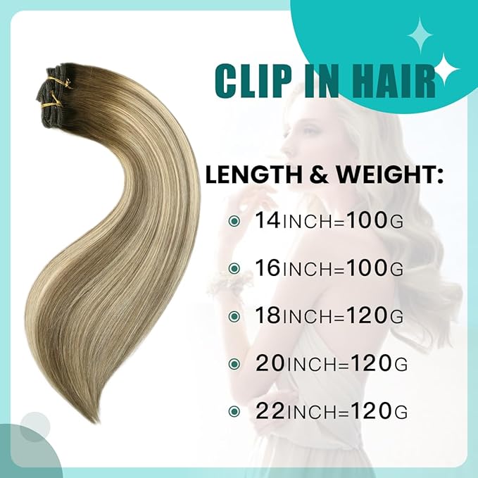 SURNEL Clip in Extensions Human Hair Balayage Walnut Brown to Ash Brown and Golden Blonde Hair Extensions Real Human Hair Clip ins 22 Inch 6pcs 120g(#3/8/22,22'')