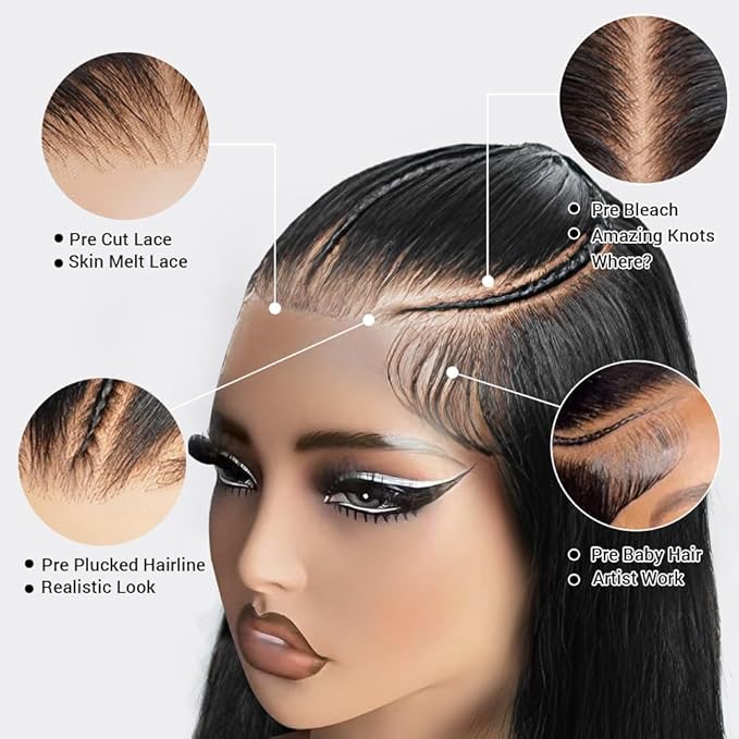 250% Pre Braided Wig Glueless Wigs Human Hair Pre Plucked Pre Cut for Women 9x6 Silky Straight HD Lace Front Wigs Human Hair Pre Everything Glueless Pre Plucked Bleached Knots Lace Front Wig
