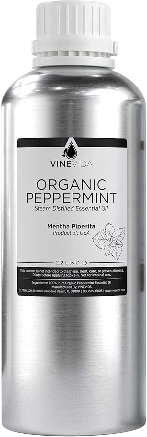VINEVIDA Organic Peppermint Essential Oil 32 oz - Pure, Undiluted, Vegan, and Sustainable
