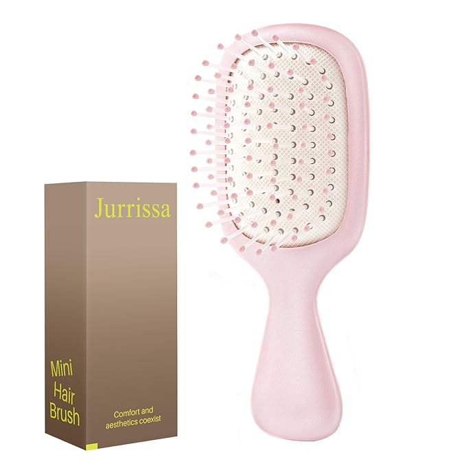 Mini Hair Bursh for Women Men and Kids, Protable Travel Size Hair Brush for Pockets Purses, Mini Detangler Brush for All Hair Types, Small Paddle Brush for Detangling (Pink)