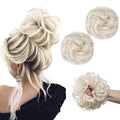 SARLA 2PCS Messy Hair Bun Hair Pieces Wavy Curly Synthetic Updo Fake Scrunchies Ponytail Extension for Women Platinum Blonde