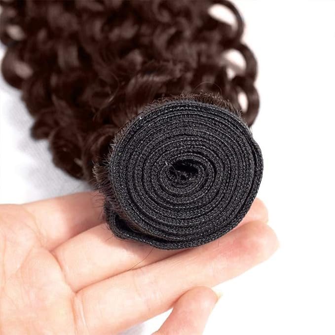 Brown Kinky Curly Bundles Human Hair Chocolate Brown Bundle Niegmeag Brazilian Virgin Remy Hair 3 Bundles 12 14 16 Inch Double Weft Soft and Silky Color 4 Kinky Curly Bundle Hair Weave