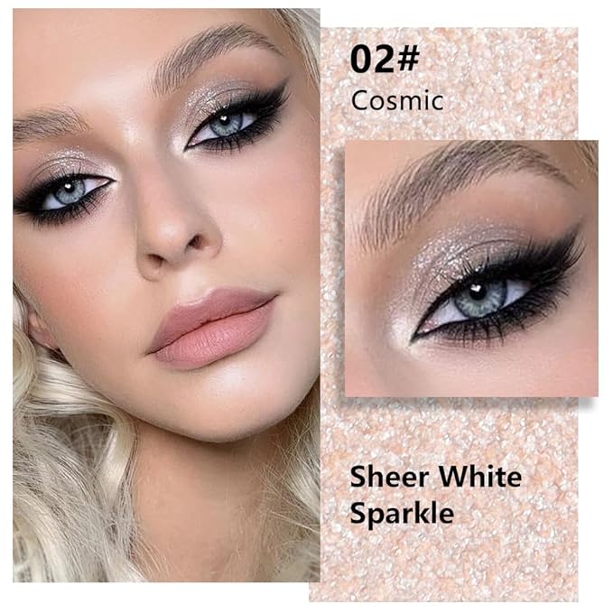 evpct Pear White Shimmer Single Eye shadow Palette Makeup for Older Women, Glitter Sparkly Pearl Shimmer Cream Eyeshadow Palette Brightener Make up, High Pigment Waterproof Monochrome Mini Eyeshadow