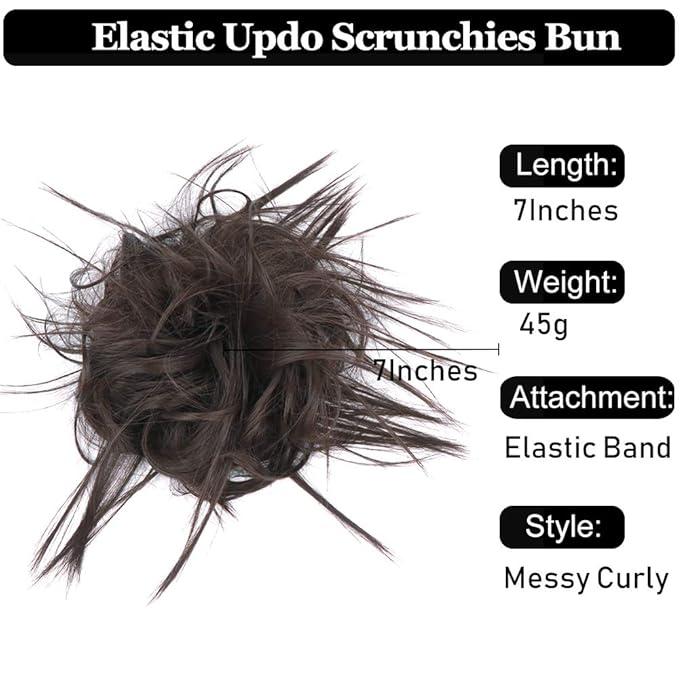 HMD Tousled Updo Messy Bun Hair Piece Hair Extension Ponytail With Elastic Rubber Band Updo Extensions Hairpiece Synthetic Hair Extensions Scrunchies Ponytail Hairpieces for Women(Dark Brown)