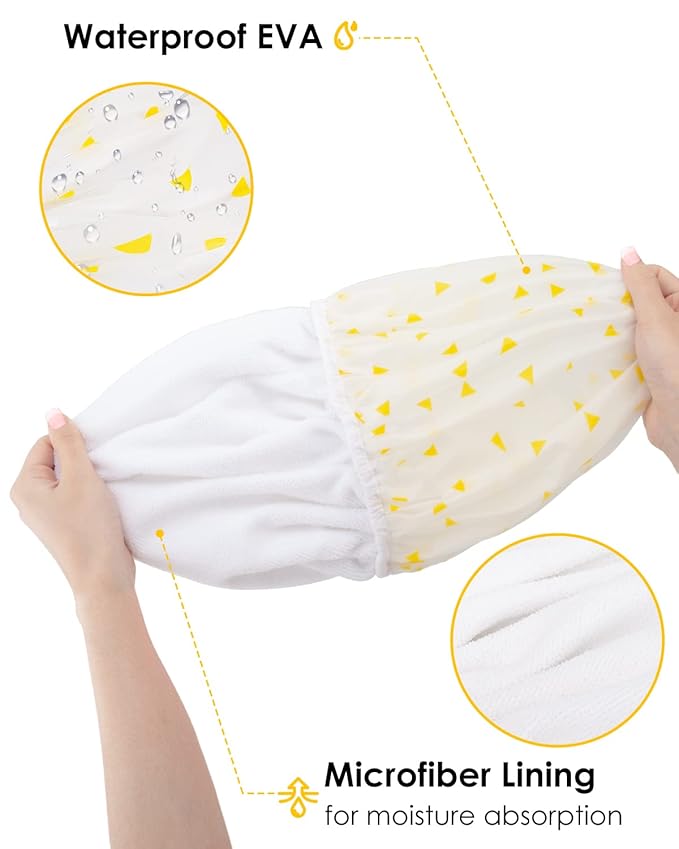 Auban Shower Cap, Shower Cap for Women Terry Cloth Lined EVA Exterior Reusable Double Layer Waterproof, Large Bath Hair Cap for All Hair Lengths (Yellow)