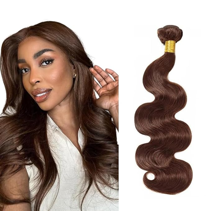 30 Inch Brown Bundles Human Hair Color 4 Body Wave Bundles Niegmeag Brazilian Virgin Soft and Silky Remy Hair Extensions Dark Brown Body Wave Bundle 100g