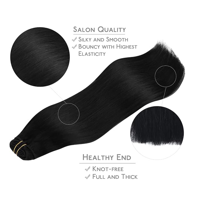 WENNALIFE Clip in Hair Extensions Real Human Hair, 22 Inch 120g 7pcs Jet Black Hair Extensions Clip in Human Hair Remy Clip in Hair Extensions Natural Human Hair Extensions Double Weft
