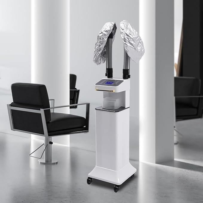 DNYSYSJ Salon Hair Steamer, White Nano Mist Hair Steamer Multi-Functional Nano Hair Color Processor Two Caps Hair Oil Machine, 650W Vertical Hair Steamer for Hair Salon Deep Hair Care Repair, Basics