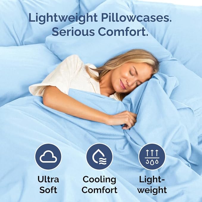 Standard Pillow Cases Set of 10 - Ultra Soft Hotel Quality Pillowcase Covers - Comfy & Wrinkle Free - Shrink, Stain and Fade Resistant - Machine Washable Pillow Protectors - 10 Piece Set - Light Blue