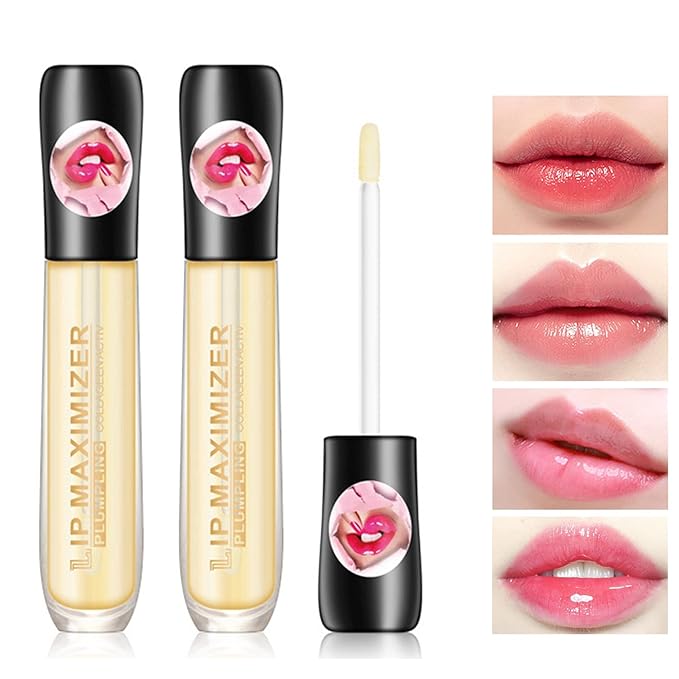 Lip Plumper Lip Gloss 2Pcs,Moisturizing Lip Oil Lip Plumper Gloss Lip Plumping Lip Care Serum Instant Volume Lip Filler Lip Maximizer Balm Plumper Reduce Fine Lines & Improve Dryness Wrinkles