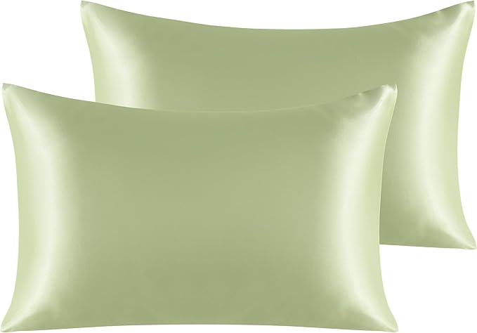 NTBAY 2 Pack Satin Queen Pillowcases for Hair and Skin, Luxurious and Silky Pillow Cases with Envelope Closure, 20x30 Inches, Sage Green