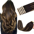 GOO GOO Tape in Hair Extensions Human Hair, 2/6/2 Balayage Dark Brown to Chestnut Brown, 18inch 25g 10pcs, Skin Weft Seamless Invisible, Silky Straight with Thick Ends, Remy Human Hair