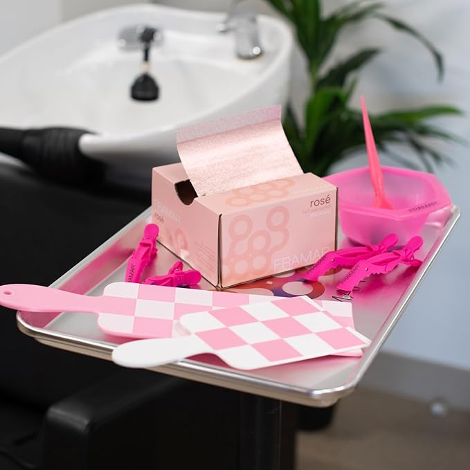 FRAMAR Checkered Balayage Board and Paddle Set - Long and Short Foil Board For Highlights, Balayage Hair Dye Kit, Hair Salon Supplies, For Enhanced Precision - 2 Pack - Pink and White