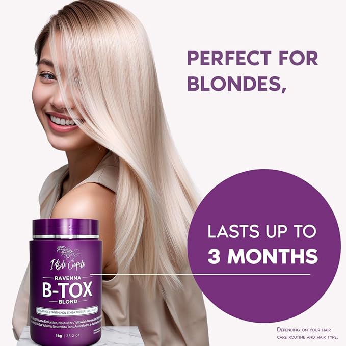 I Belli Capelli Ravenna Hair B-tox Treatment for Blond Hair, Formaldehyde-Free- Cirugia Capilar Para el Cabello- Anti-Frizz, Smoothing- 35.2 oz(1kg), 2 units