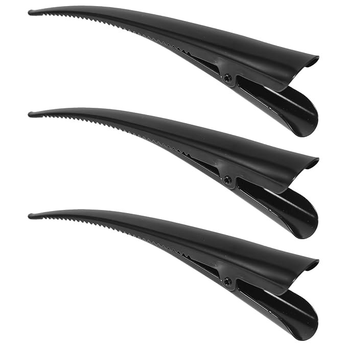 3pcs Duckbill Hair Clips with Teeth, Large Alligator Hair Clips Non-Slip Duckbill Metal Clips for Styling Salon Sectioning (Black)