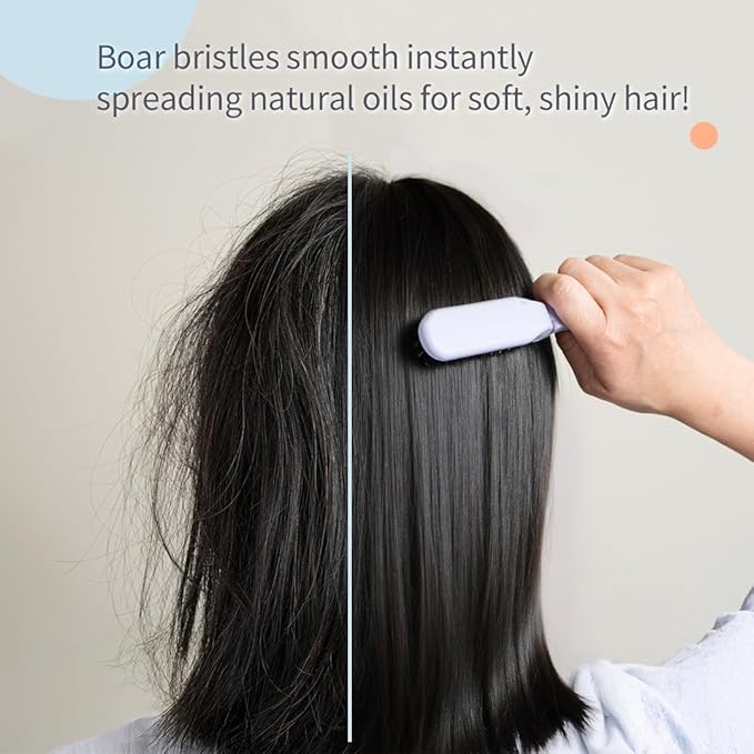 Uffy MiniPop Travel Hair Brush – Mini Folding Boar Bristles for Women, Men & Kids | Kid-Friendly Compact Comb for Wet & Dry Hair, Curly or Straight | Pocket-Size Detangler - Lemonade on Baby Blue